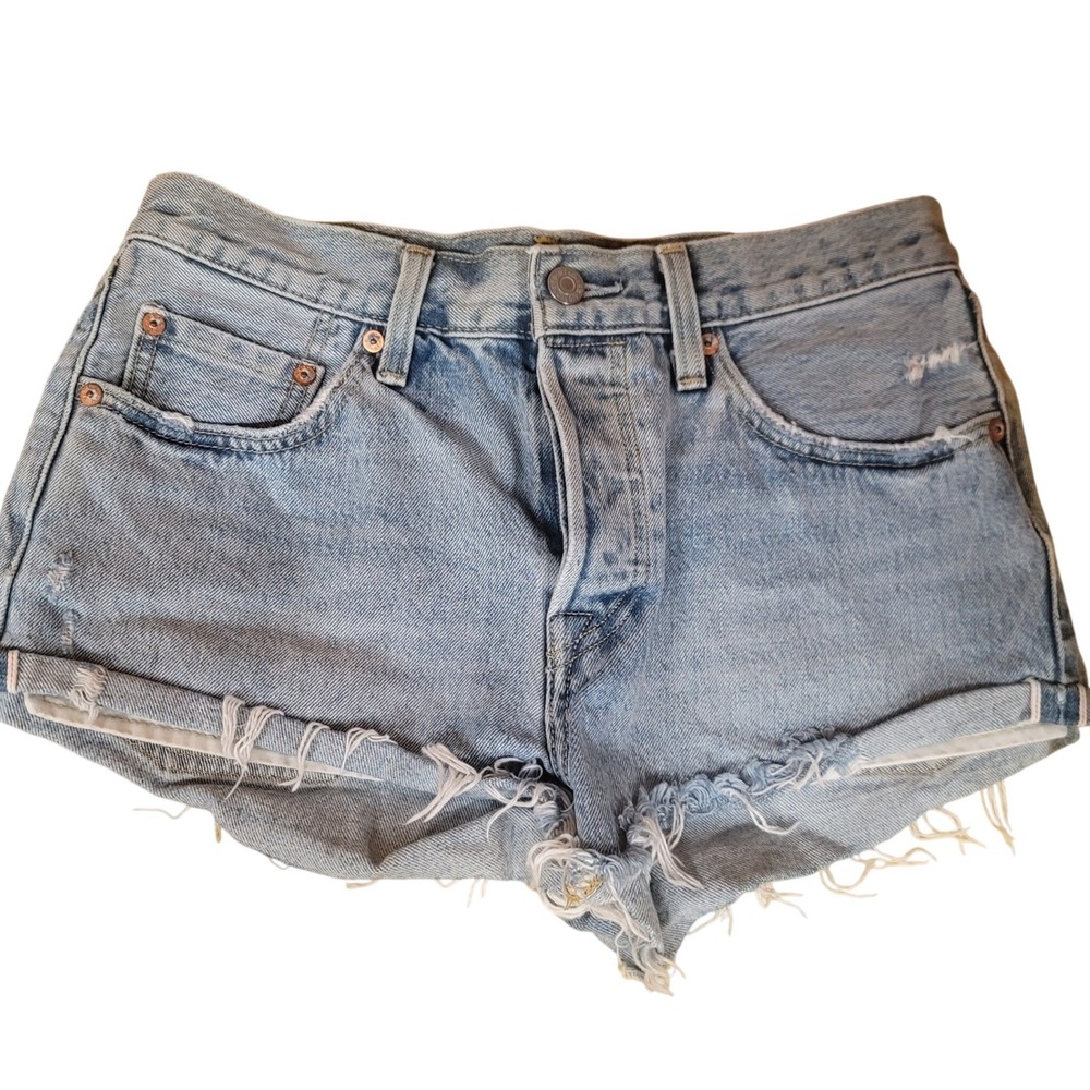 Levi's 501‎ Womens High Rise Cutoff Distressed Denim Shorts Light Wash Sz 27